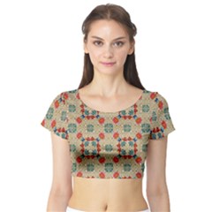 Traditional Scandinavian Pattern Short Sleeve Crop Top (tight Fit) by BangZart