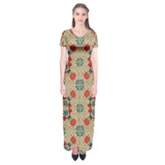 Traditional Scandinavian Pattern Short Sleeve Maxi Dress by BangZart