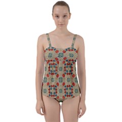 Traditional Scandinavian Pattern Twist Front Tankini Set