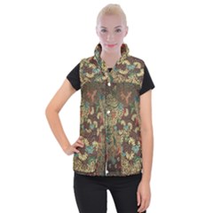 Traditional Batik Art Pattern Women s Button Up Puffer Vest by BangZart