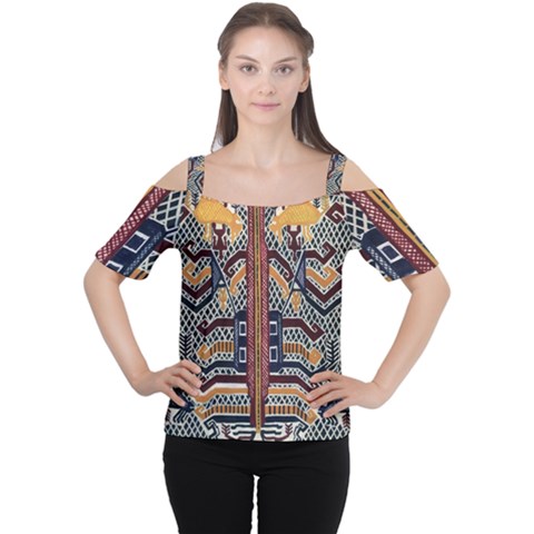 Traditional Batik Indonesia Pattern Cutout Shoulder Tee by BangZart