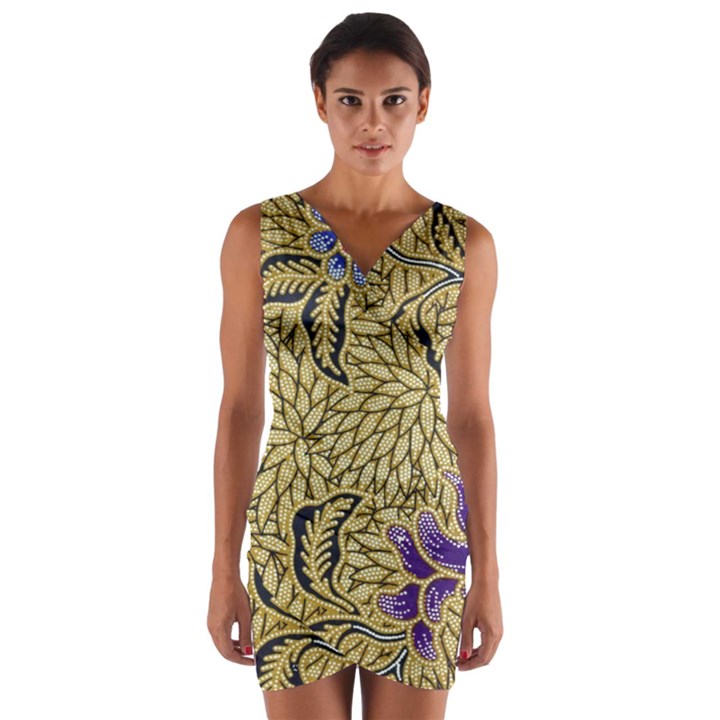 Traditional Art Batik Pattern Wrap Front Bodycon Dress