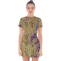 Traditional Art Batik Pattern Drop Hem Mini Chiffon Dress