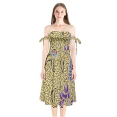 Traditional Art Batik Pattern Shoulder Tie Bardot Midi Dress by BangZart