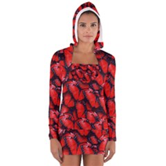 The Red Butterflies Sticking Together In The Nature Long Sleeve Hooded T-shirt by BangZart