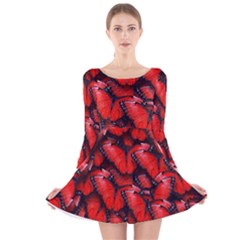 The Red Butterflies Sticking Together In The Nature Long Sleeve Velvet Skater Dress by BangZart