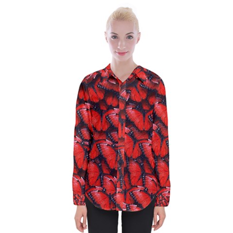 The Red Butterflies Sticking Together In The Nature Womens Long Sleeve Shirt by BangZart