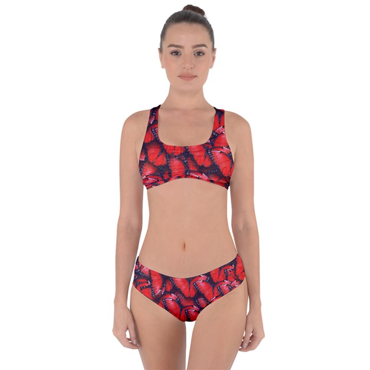 The Red Butterflies Sticking Together In The Nature Criss Cross Bikini Set