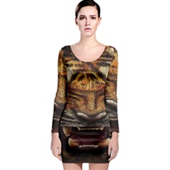 Tiger Face Long Sleeve Bodycon Dress by BangZart