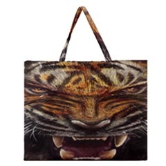 Tiger Face Zipper Large Tote Bag by BangZart