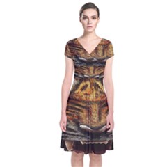 Tiger Face Short Sleeve Front Wrap Dress by BangZart