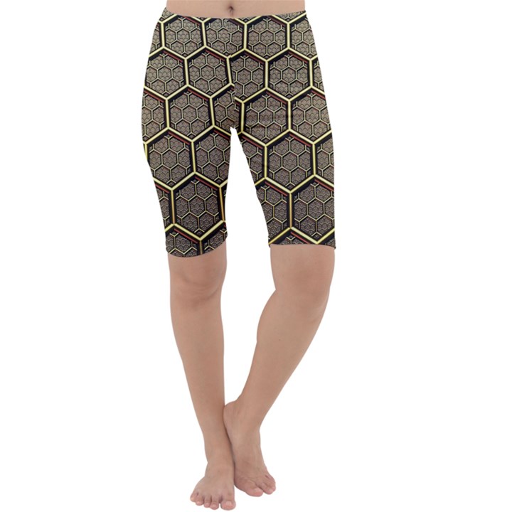 Texture Hexagon Pattern Cropped Leggings 