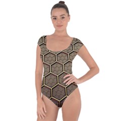 Texture Hexagon Pattern Short Sleeve Leotard  by BangZart