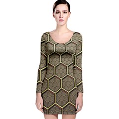 Texture Hexagon Pattern Long Sleeve Velvet Bodycon Dress by BangZart