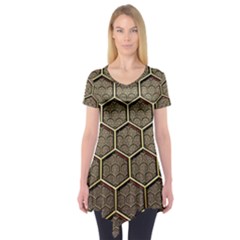 Texture Hexagon Pattern Short Sleeve Tunic  by BangZart