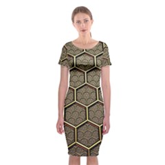 Texture Hexagon Pattern Classic Short Sleeve Midi Dress by BangZart