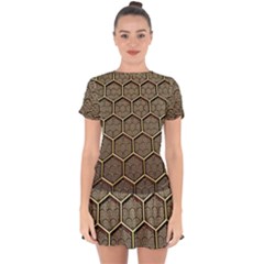 Texture Hexagon Pattern Drop Hem Mini Chiffon Dress