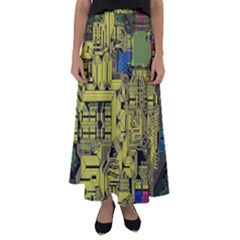 Technology Circuit Board Flared Maxi Skirt