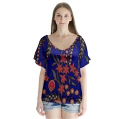 Texture Batik Fabric Flutter Sleeve Top by BangZart