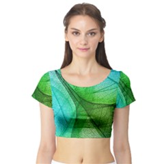 Sunlight Filtering Through Transparent Leaves Green Blue Short Sleeve Crop Top (tight Fit) by BangZart