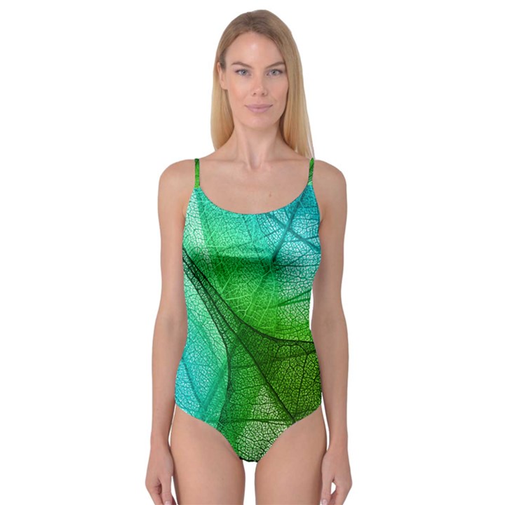 Sunlight Filtering Through Transparent Leaves Green Blue Camisole Leotard 