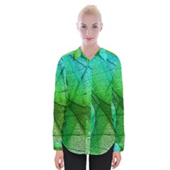 Sunlight Filtering Through Transparent Leaves Green Blue Womens Long Sleeve Shirt