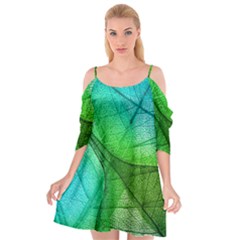 Sunlight Filtering Through Transparent Leaves Green Blue Cutout Spaghetti Strap Chiffon Dress