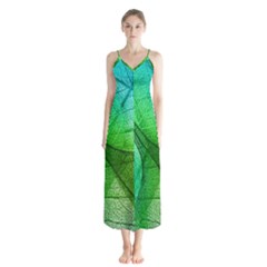 Sunlight Filtering Through Transparent Leaves Green Blue Button Up Chiffon Maxi Dress by BangZart