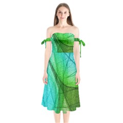 Sunlight Filtering Through Transparent Leaves Green Blue Shoulder Tie Bardot Midi Dress by BangZart