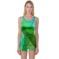 Sunlight Filtering Through Transparent Leaves Green Blue One Piece Boyleg Swimsuit by BangZart