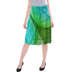 Sunlight Filtering Through Transparent Leaves Green Blue Midi Beach Skirt by BangZart