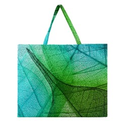 Sunlight Filtering Through Transparent Leaves Green Blue Zipper Large Tote Bag by BangZart