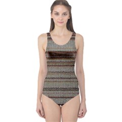 Stripy Knitted Wool Fabric Texture One Piece Swimsuit by BangZart