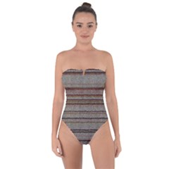 Stripy Knitted Wool Fabric Texture Tie Back One Piece Swimsuit by BangZart