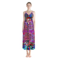 Technology Circuit Board Layout Pattern Button Up Chiffon Maxi Dress by BangZart