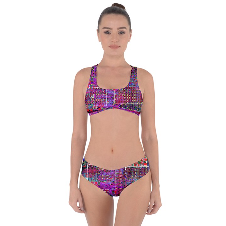 Technology Circuit Board Layout Pattern Criss Cross Bikini Set