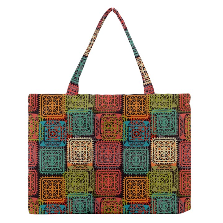 Stract Decorative Ethnic Seamless Pattern Aztec Ornament Tribal Art Lace Folk Geometric Background C Medium Zipper Tote Bag