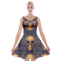 Skull Pattern Velvet Skater Dress by BangZart