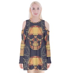 Skull Pattern Velvet Long Sleeve Shoulder Cutout Dress by BangZart