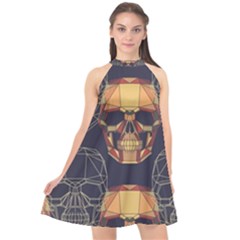 Skull Pattern Halter Neckline Chiffon Dress  by BangZart