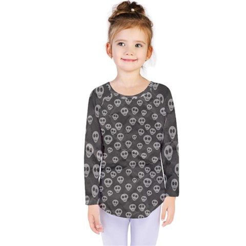 Skull Halloween Background Texture Kids  Long Sleeve Tee by BangZart