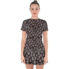 Skull Halloween Background Texture Drop Hem Mini Chiffon Dress by BangZart