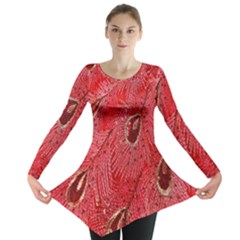 Red Peacock Floral Embroidered Long Qipao Traditional Chinese Cheongsam Mandarin Long Sleeve Tunic  by BangZart