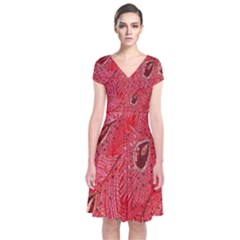 Red Peacock Floral Embroidered Long Qipao Traditional Chinese Cheongsam Mandarin Short Sleeve Front Wrap Dress by BangZart