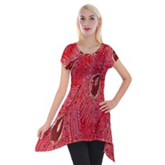 Red Peacock Floral Embroidered Long Qipao Traditional Chinese Cheongsam Mandarin Short Sleeve Side Drop Tunic by BangZart