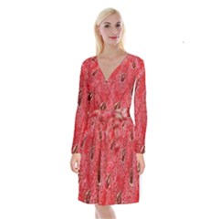 Red Peacock Floral Embroidered Long Qipao Traditional Chinese Cheongsam Mandarin Long Sleeve Velvet Front Wrap Dress by BangZart