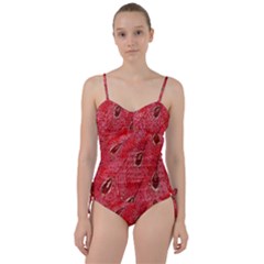 Red Peacock Floral Embroidered Long Qipao Traditional Chinese Cheongsam Mandarin Sweetheart Tankini Set by BangZart