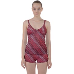 Red Batik Background Vector Tie Front Two Piece Tankini