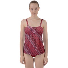 Red Batik Background Vector Twist Front Tankini Set