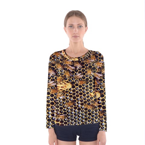 Queen Cup Honeycomb Honey Bee Women s Long Sleeve Tee by BangZart